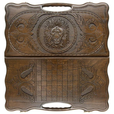 Нарды резные "Лев 2" с ручкой 60, Haleyan