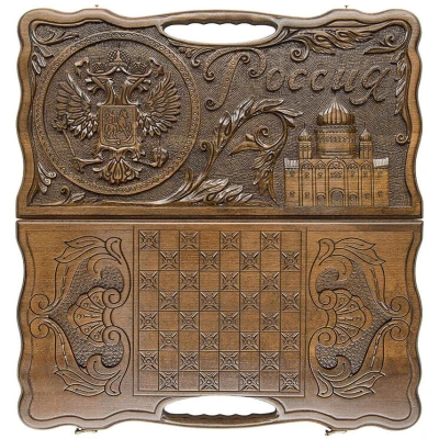 Нарды резные "Россия" с ручкой 60, Haleyan