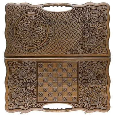 Нарды резные "Армянский узор 6" с ручкой 60, Haleyan