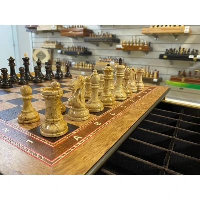 Шахматы с выдвижными ящиками эвкалипт/карельская береза