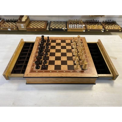 Шахматы с выдвижными ящиками эвкалипт/карельская береза