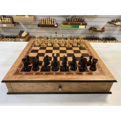 Шахматы с выдвижными ящиками эвкалипт/карельская береза