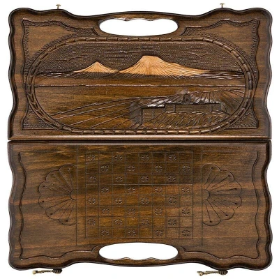 Нарды резные Арарат с ручкой малые, Haleyan