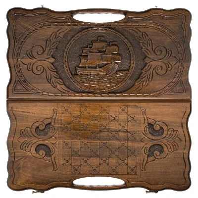 Нарды резные Корабль с ручкой большие, Haleyan