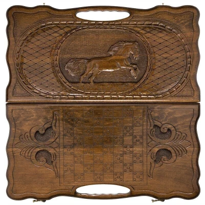 Нарды резные Лошадь с ручкой большие, Haleyan