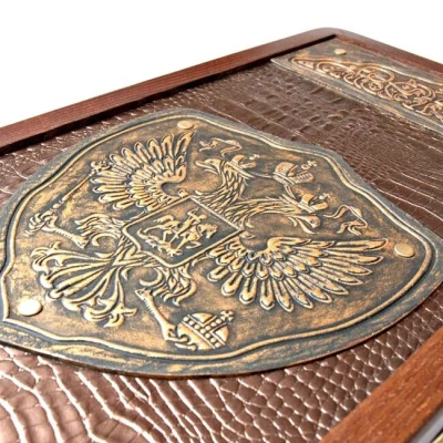 Нарды кожаные подарочные Герб золотой 