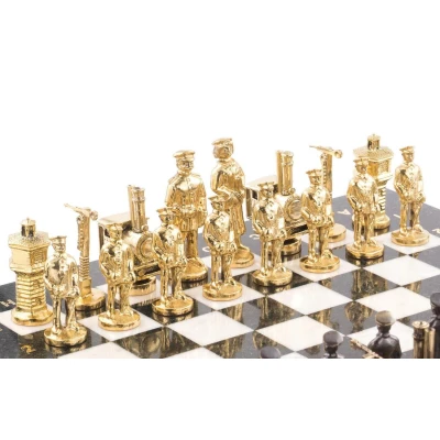 Шахматы подарочные Железнодорожники бронза 40 см мрамор змеевик