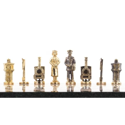 Шахматы подарочные Железнодорожники бронза 40 см мрамор змеевик