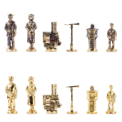 Шахматы подарочные Железнодорожники бронза 40 см мрамор змеевик