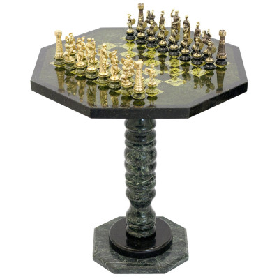 Шахматный стол фигуры "Римские" на подставках бронза змеевик 