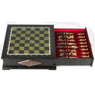 Шахматный ларец фигуры Русские змеевик 42х42х13 см 30 кг