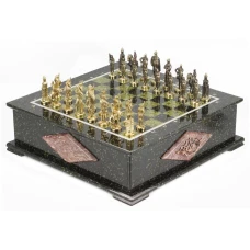 Шахматный ларец фигуры Русские змеевик 42х42х13 см 30 кг