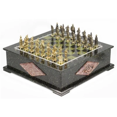 Шахматный ларец фигуры Русские змеевик 42х42х13 см 30 кг