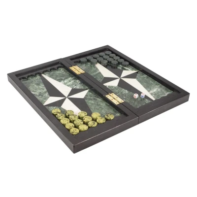 Шахматы, шашки, нарды 3 в 1 змеевик мрамор 440х440 мм