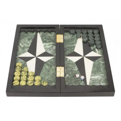 Шахматы, шашки, нарды 3 в 1 змеевик мрамор 440х440 мм