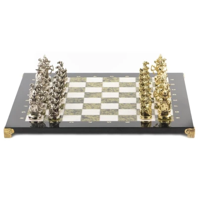 Шахматы "Средневековье" доска 450х450 мм мрамор змеевик металл