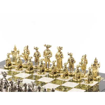 Шахматы "Средневековье" доска 450х450 мм мрамор змеевик металл