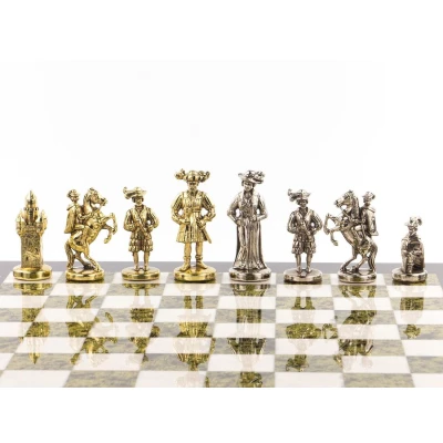 Шахматы "Средневековье" доска 450х450 мм мрамор змеевик металл