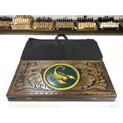 Нарды резные с эпоксидной смолой Скорпион из бука 60 см