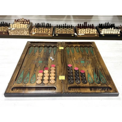 Нарды резные с эпоксидной смолой Скорпион из бука 60 см