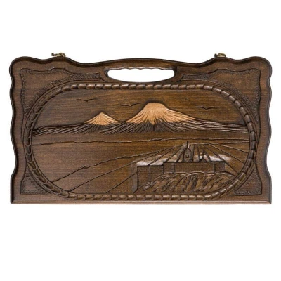 Нарды резные Арарат и Хорвирап с ручкой малые, Haleyan