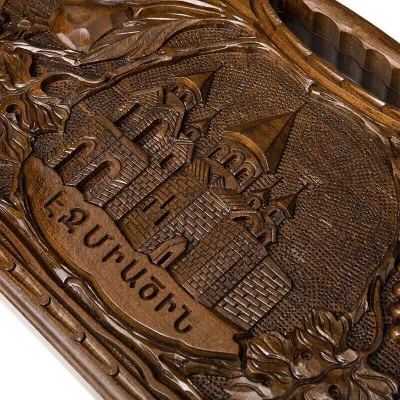 Нарды резные Эчмиадзин с ручкой средние, Haleyan