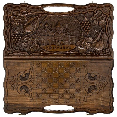 Нарды резные Эчмиадзин с ручкой большие, Haleyan