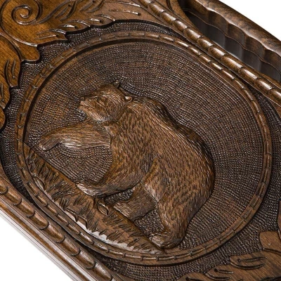 Нарды резные Медведь с ручкой средние, Haleyan