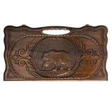 Нарды резные Медведь с ручкой средние, Haleyan