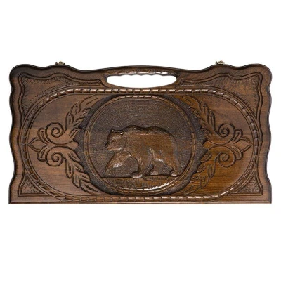 Нарды резные Медведь с ручкой средние, Haleyan