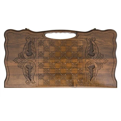 Нарды резные Охота на медведя с ручкой большие, Haleyan