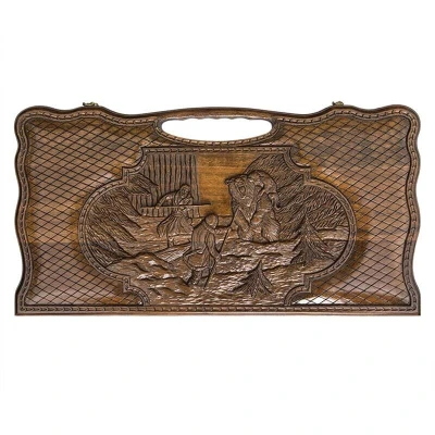 Нарды резные Охота на медведя с ручкой большие, Haleyan