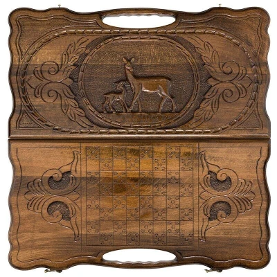 Нарды резные Олень с ручкой большие, Haleyan