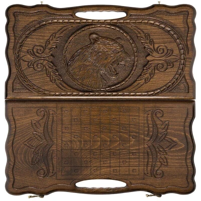 Нарды резные Тигр с ручкой средние, Haleyan