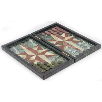 Нарды Звезда змеевик, лемезит, офиокальцит 480х440х25 мм