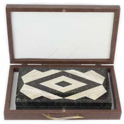 Нарды Ромб змеевик, офиокальцит 480х440х25 мм