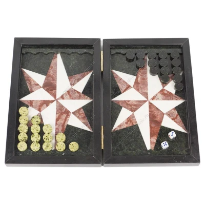 Нарды Роза ветров змеевик, лемезит, мрамор 365х490х30 мм