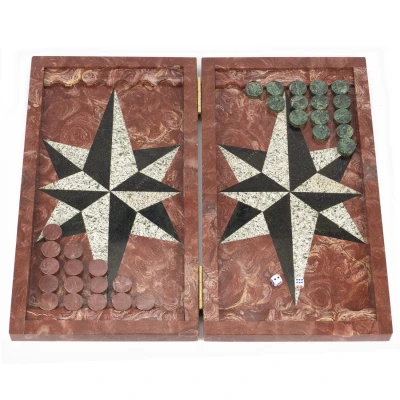 Нарды Звезда лемезит, змеевик, гранит 480х440х25 мм