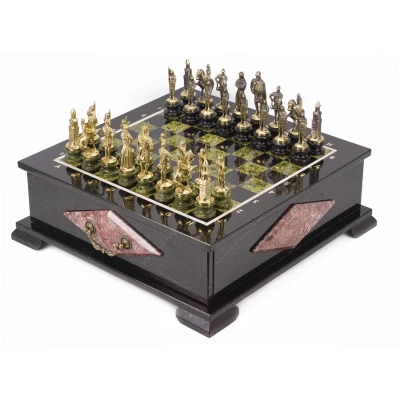 Шахматный ларец фигуры Римские змеевик 42х42х13 см 22 кг