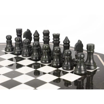 Шахматный стол с каменными фигурами мрамор змеевик 60х60х62 мм