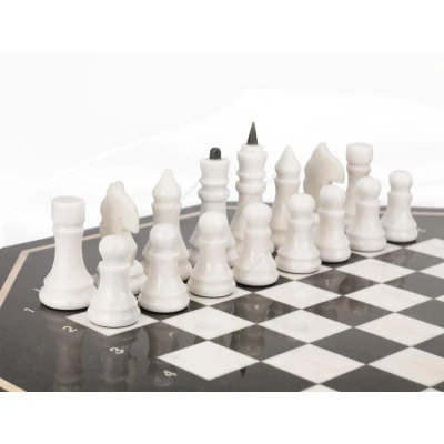 Шахматный стол с каменными фигурами мрамор змеевик 60х60х62 мм