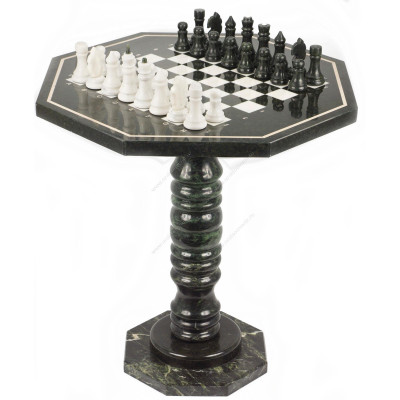 Шахматный стол с каменными фигурами мрамор змеевик 60х60х62 мм