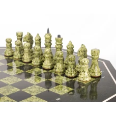 Шахматный стол с каменными фигурами змеевик 60х60х62 см