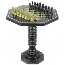 Шахматный стол с каменными фигурами змеевик 60х60х62 см