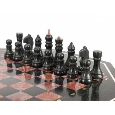 Шахматный стол с каменными фигурами змеевик лемезит 60х60х62 см