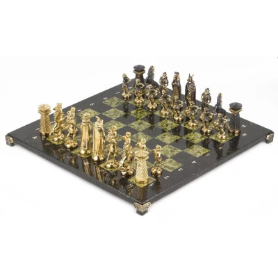 Шахматы Викинги бронза змеевик 400х400 мм