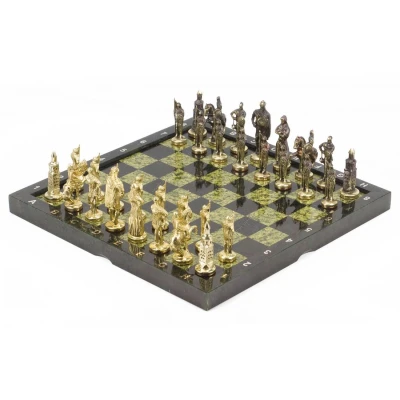 Шахматы Русские бронза змеевик 360х360 мм
