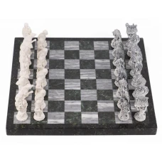 Шахматы Русские сказки змеевик фигуры литьевой мрамор 44х44 мм