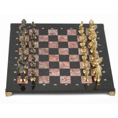 Шахматы Средневековье бронза креноид змеевик 40х40 см