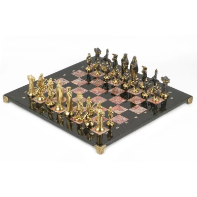 Шахматы Средневековье бронза креноид змеевик 40х40 см